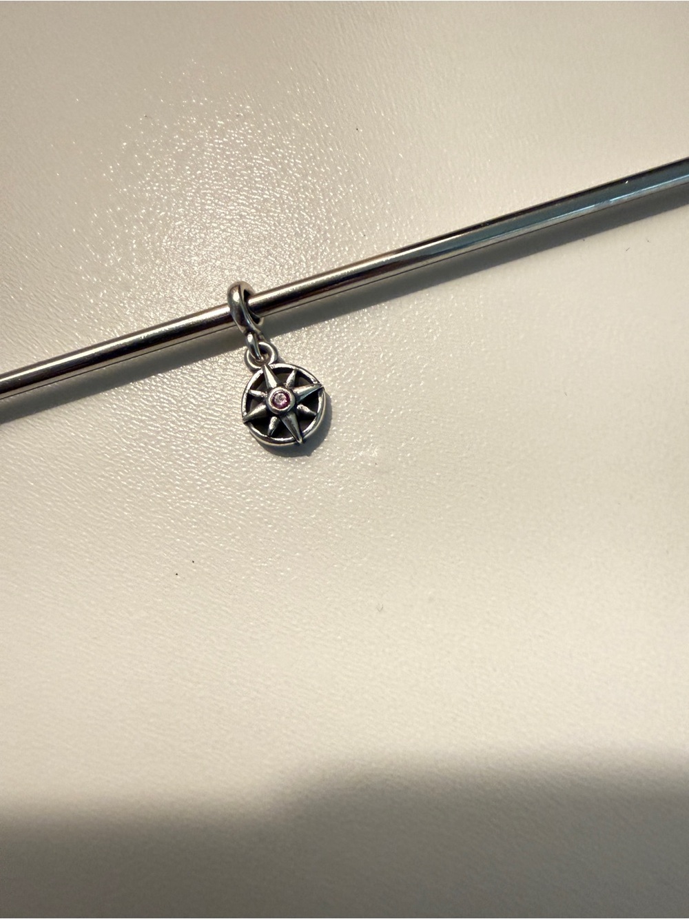 Sterling Silver Compass Charm Pendant with Pink Stone ME CHARMS